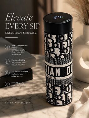 Luxury Monogram Vacuum Insulated Tumbler 500ml | Digital Temperature Display